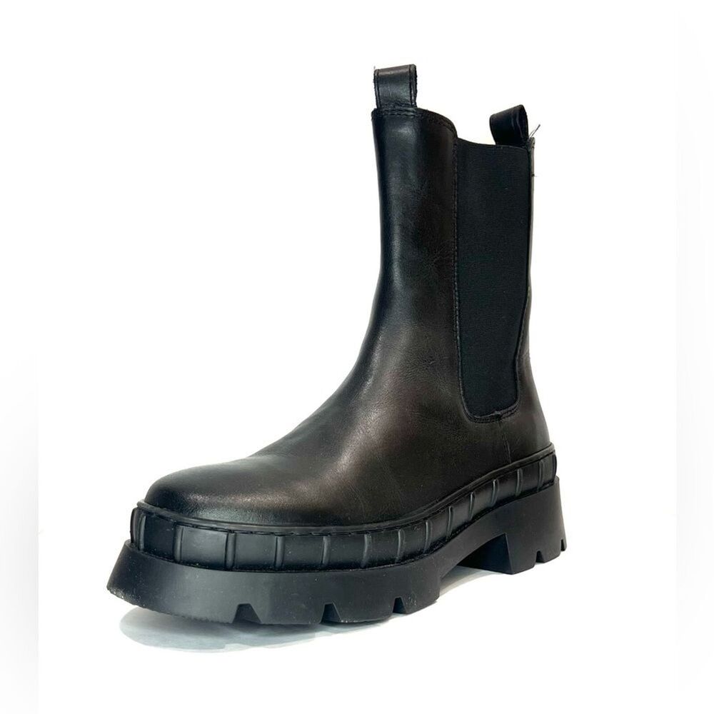 Steve Madden Barclay Boots Womens Sz 9.5 Black Leather Chunky Chelsea Combat Lug